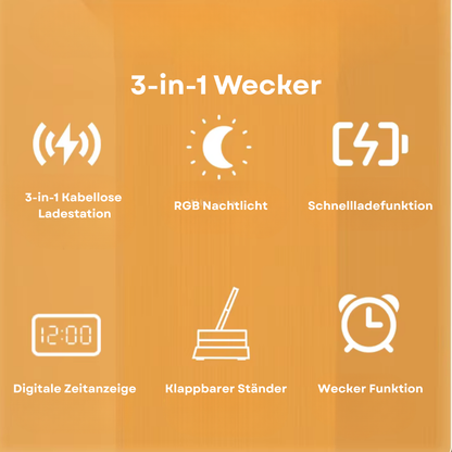 3-in-1 Wecker, Ladestation & Nachtlicht