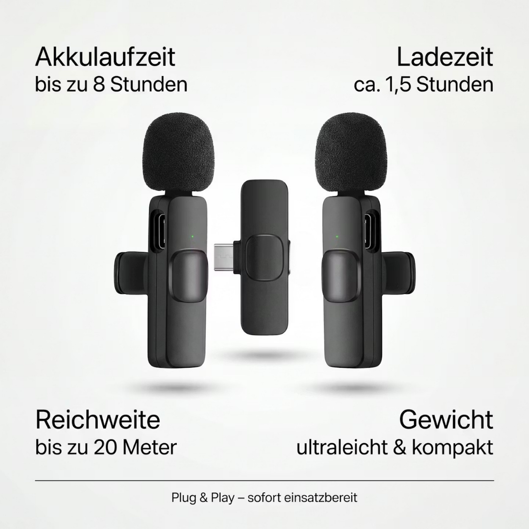Kabelloses mini Ansteckmikro für IOS & Android