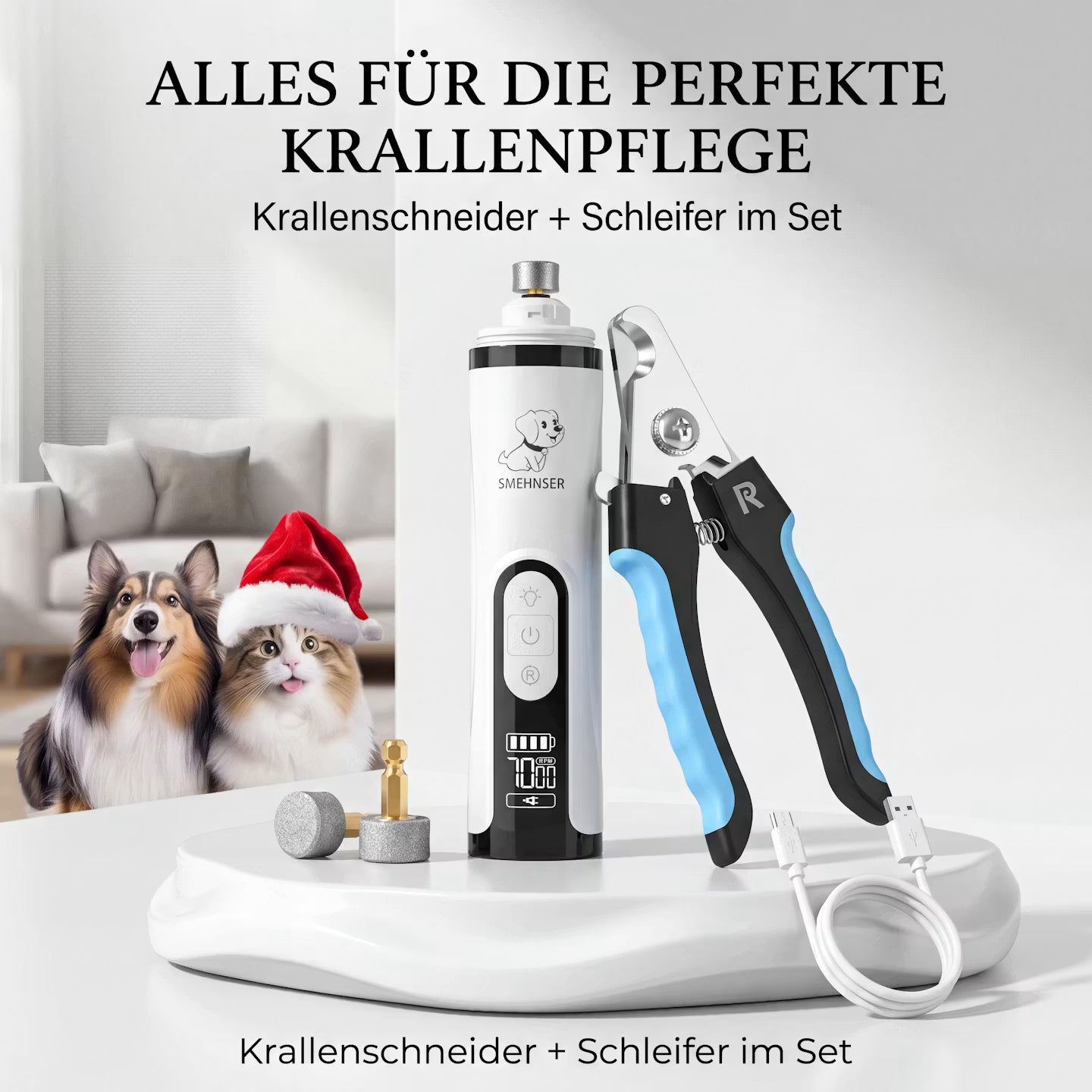 Elektrischer Krallenschleifer mit LED-Licht für Hunde & Katzen
