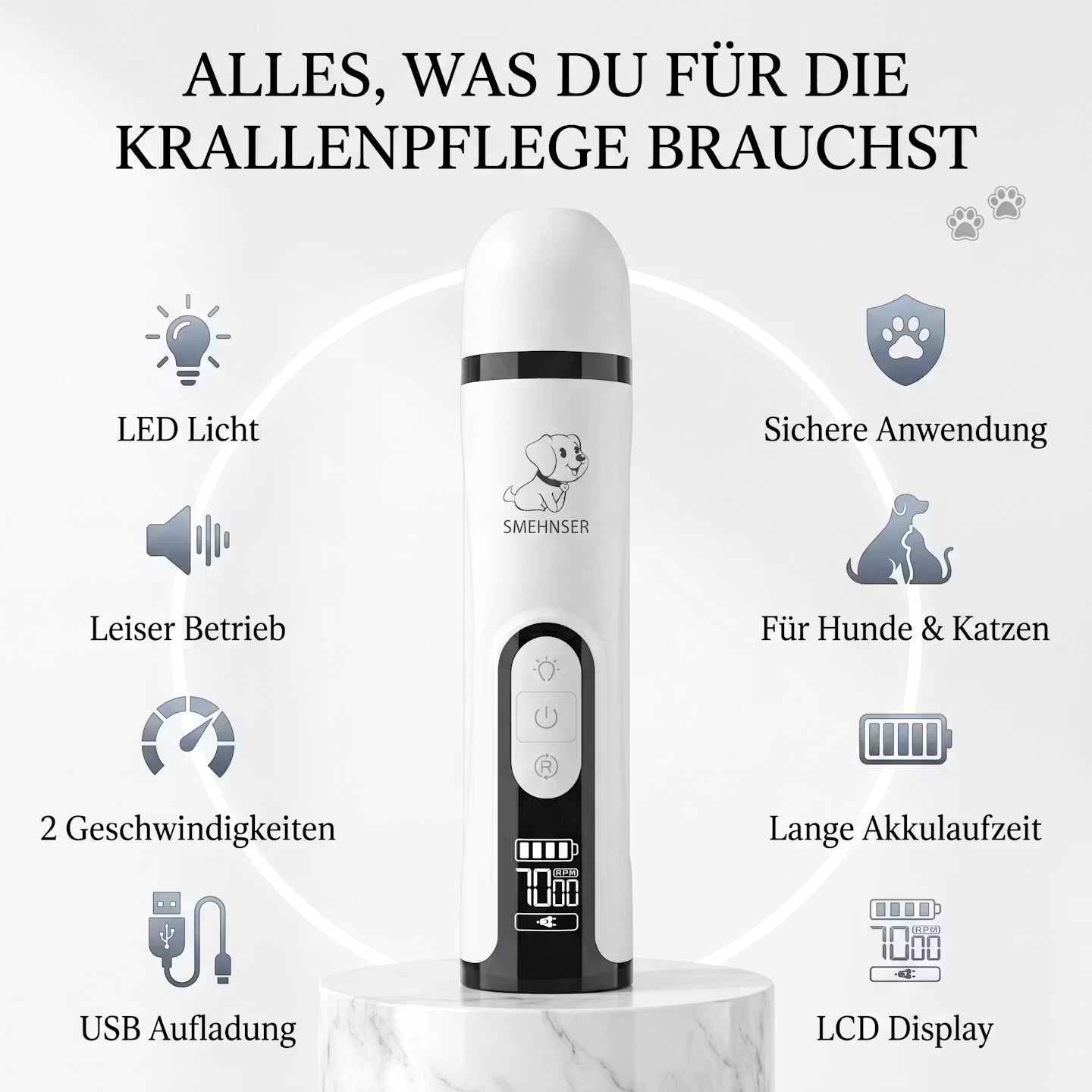 Elektrischer Krallenschleifer mit LED-Licht für Hunde & Katzen