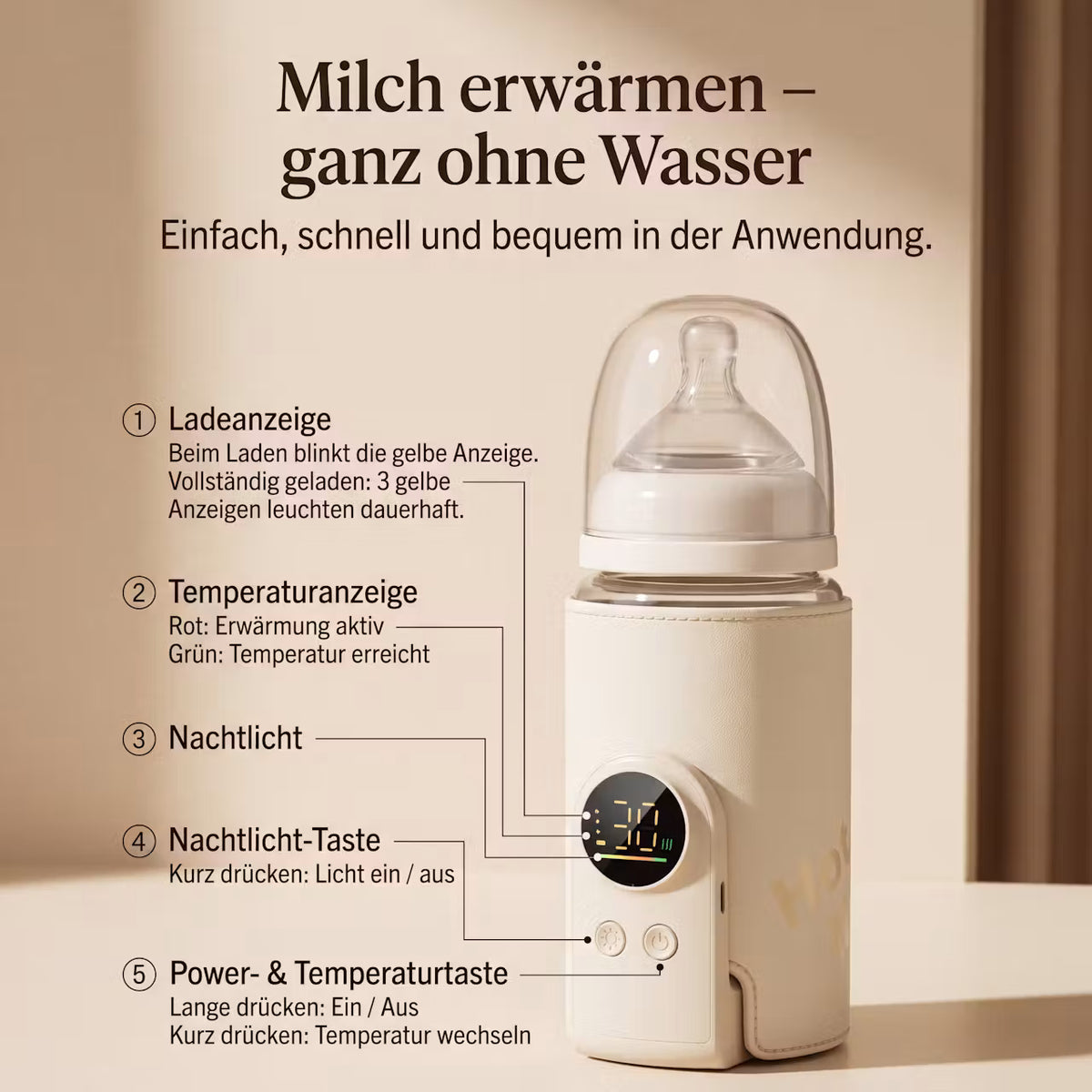 Kabelloser Babyflaschenwärmer mit 6 Temperaturstufen