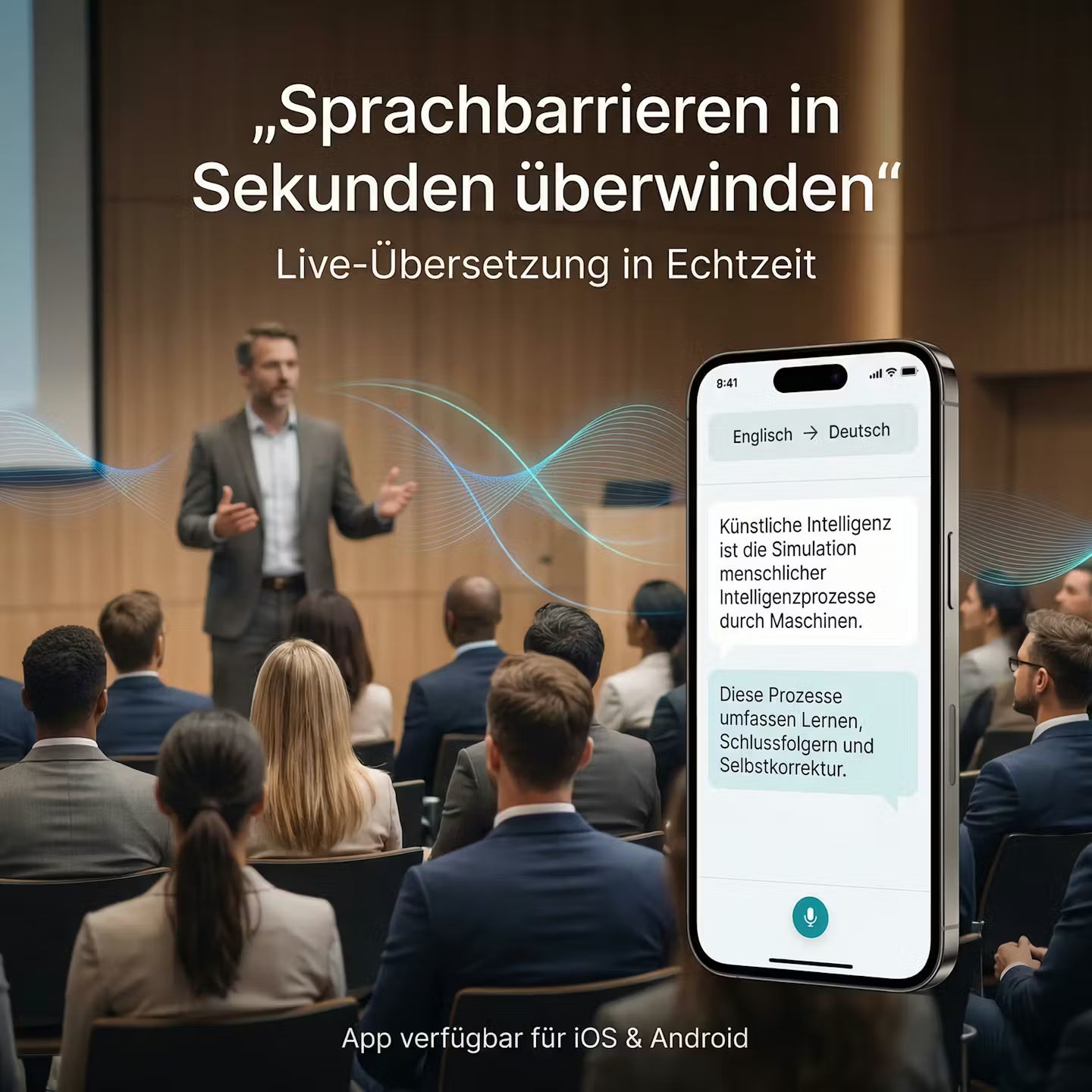 Echtzeit-Übersetzer-Kopfhörer mit KI-Sprachassistenz