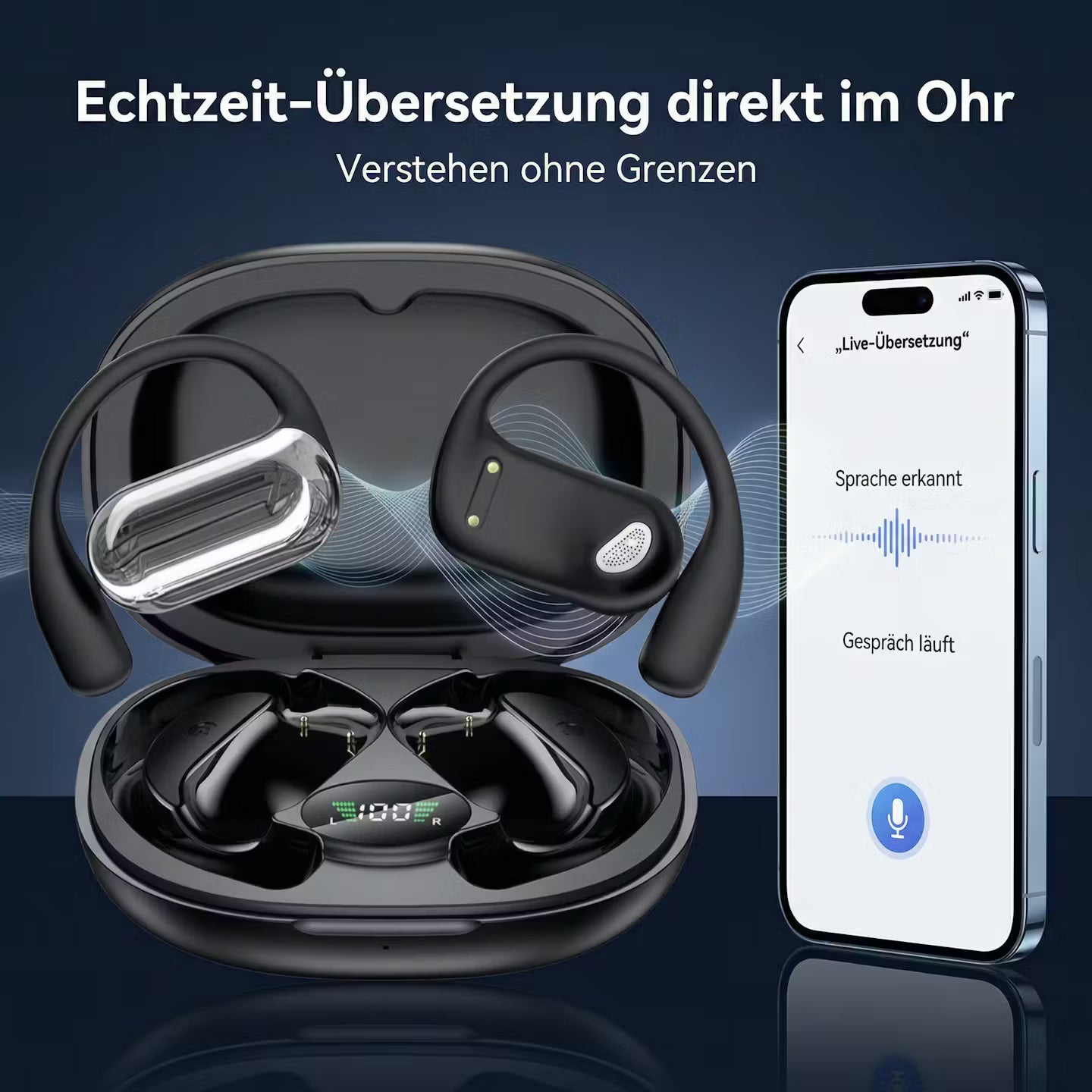 Echtzeit-Übersetzer-Kopfhörer mit KI-Sprachassistenz