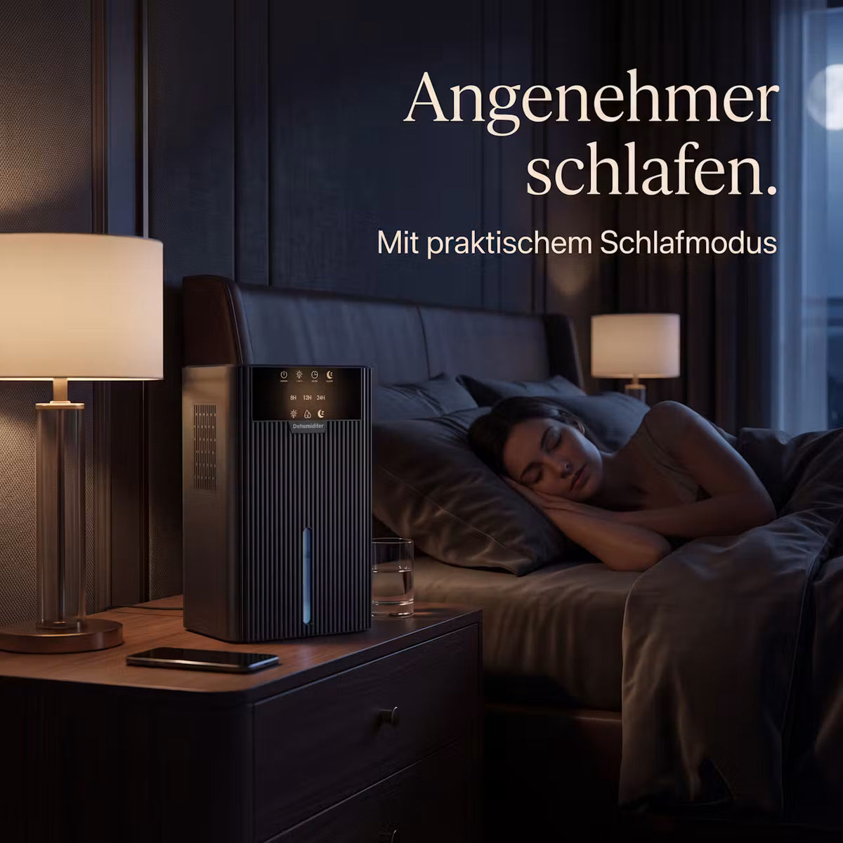 Kompakter Luftentfeuchter mit Ambientelicht