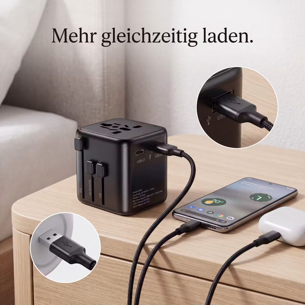 Universeller Reiseadapter mit USB & USB-C PD