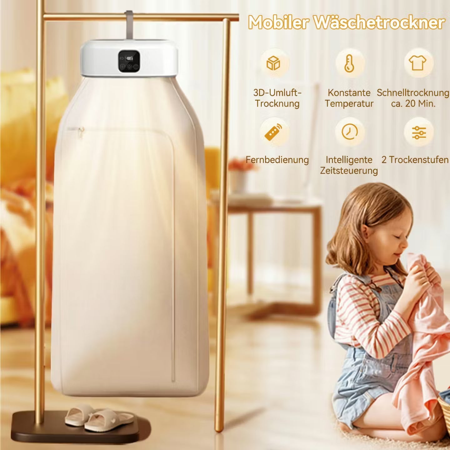 Tragbarer Wäschetrockner mit UV-Sterilisation