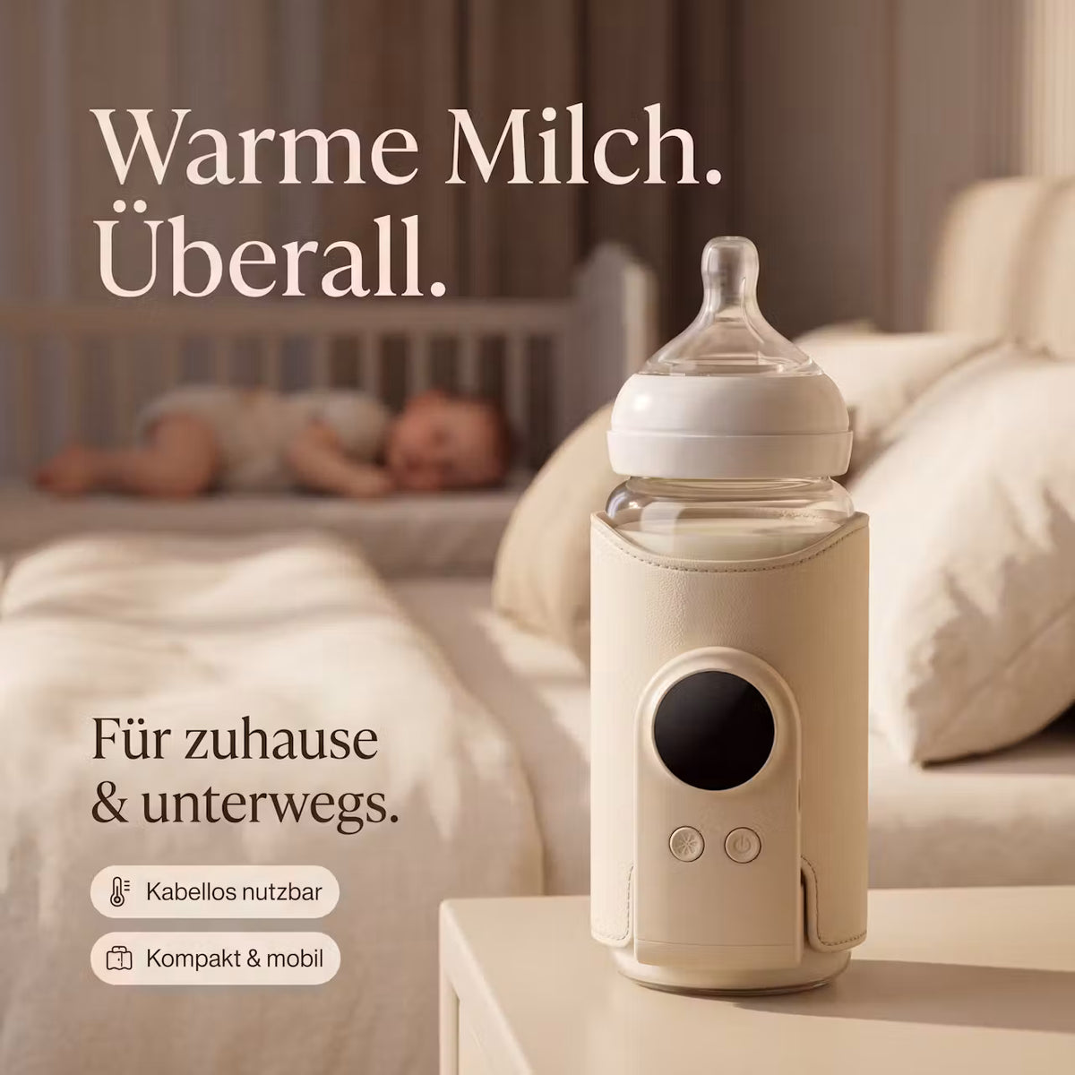 Kabelloser Babyflaschenwärmer mit 6 Temperaturstufen