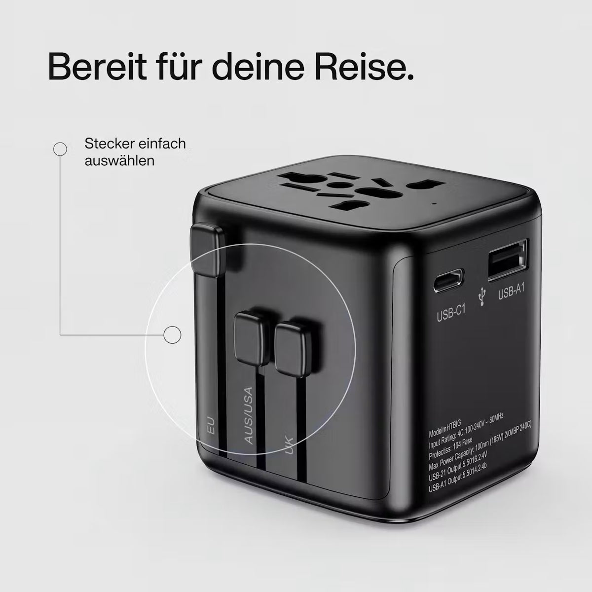 Universeller Reiseadapter mit USB & USB-C PD