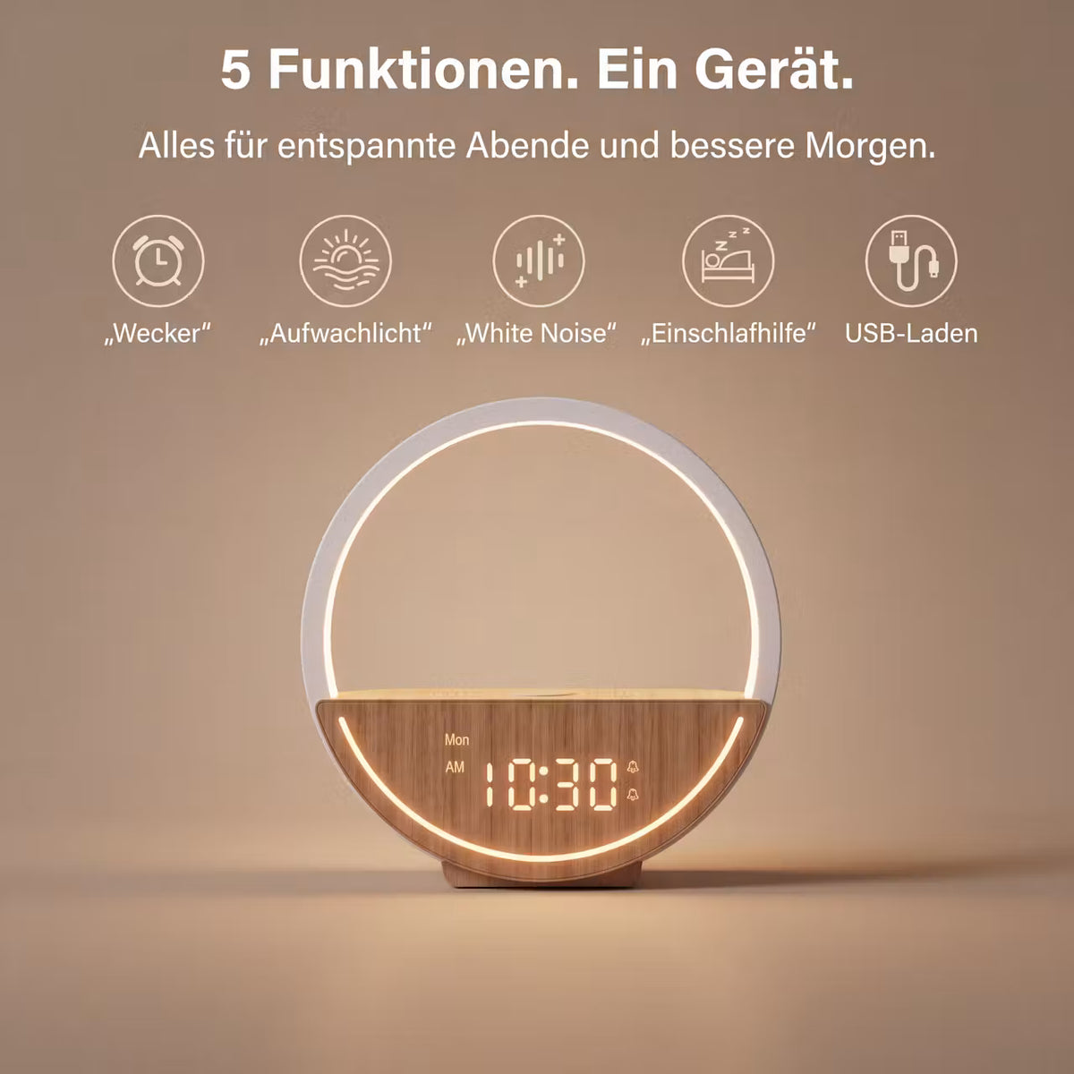 Nachtlicht mit Wecker & Weißem Rauschen